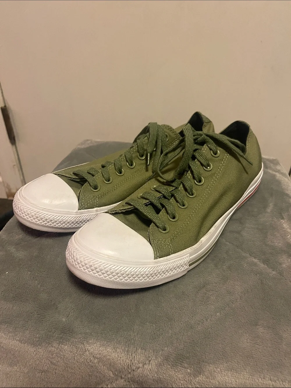 Low-Top Olive Green Canvas Athletic Sneakers
